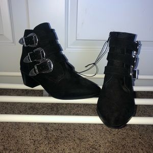 Silver Buckle Black Booties
